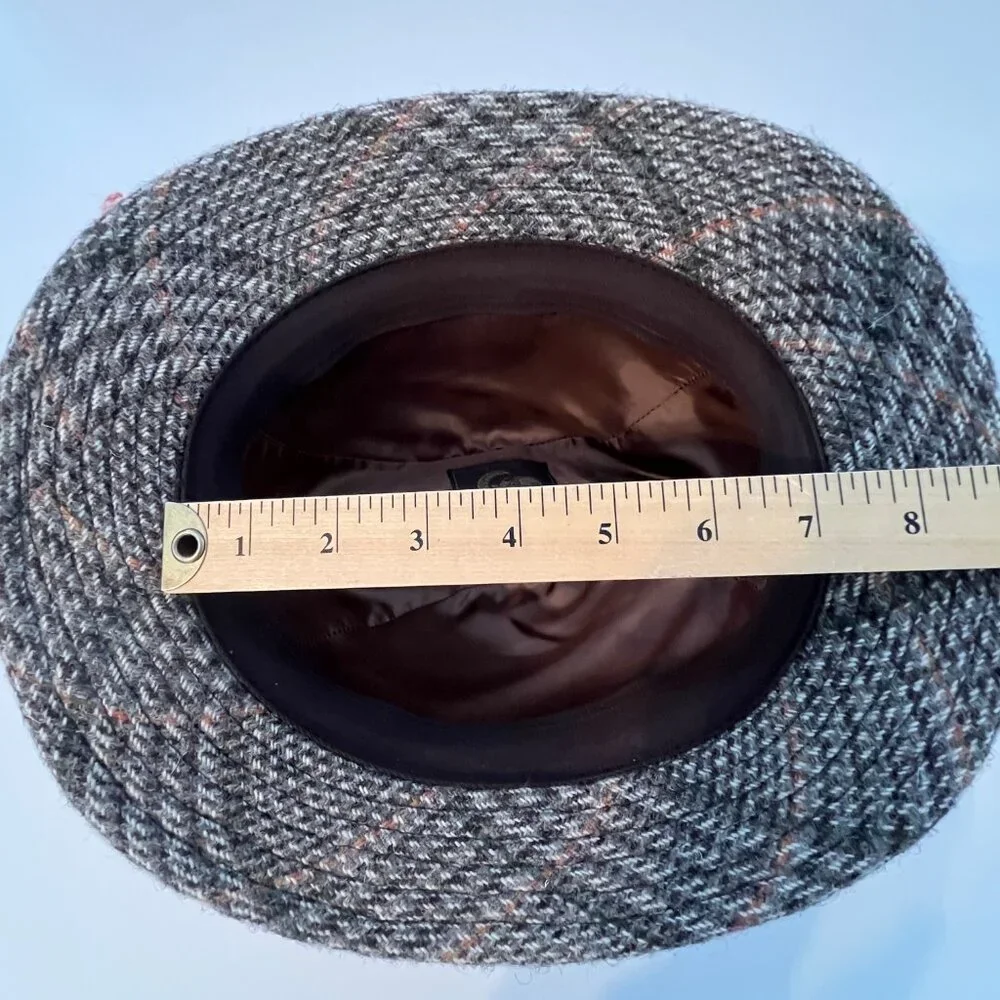Green Grove Weavers Jacob Wool Hat, Gray & Brown Tweed Fedora, Sz. L., EC!